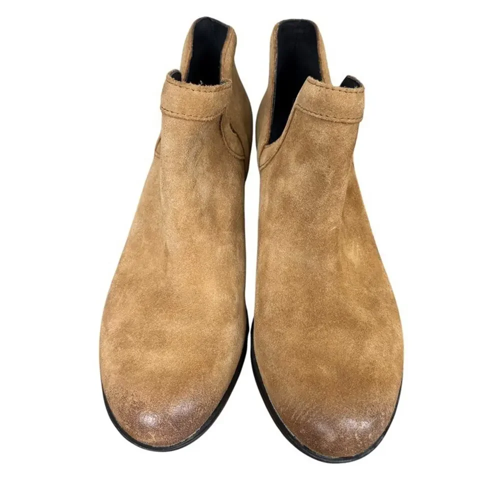Sorel Lolla Cut Out Bootie Ankle Boots Beige Suede Leather Shoes Womens sz 7.5